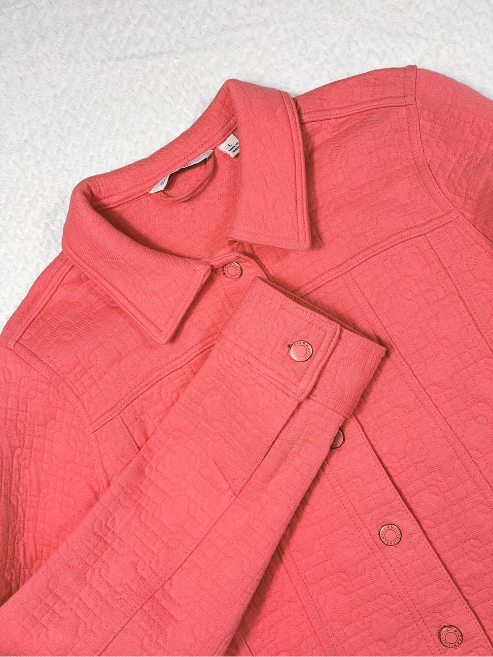 Isaac Mizrahi Live Coral Pink Quilted Button Front Knit Jacket Size Large